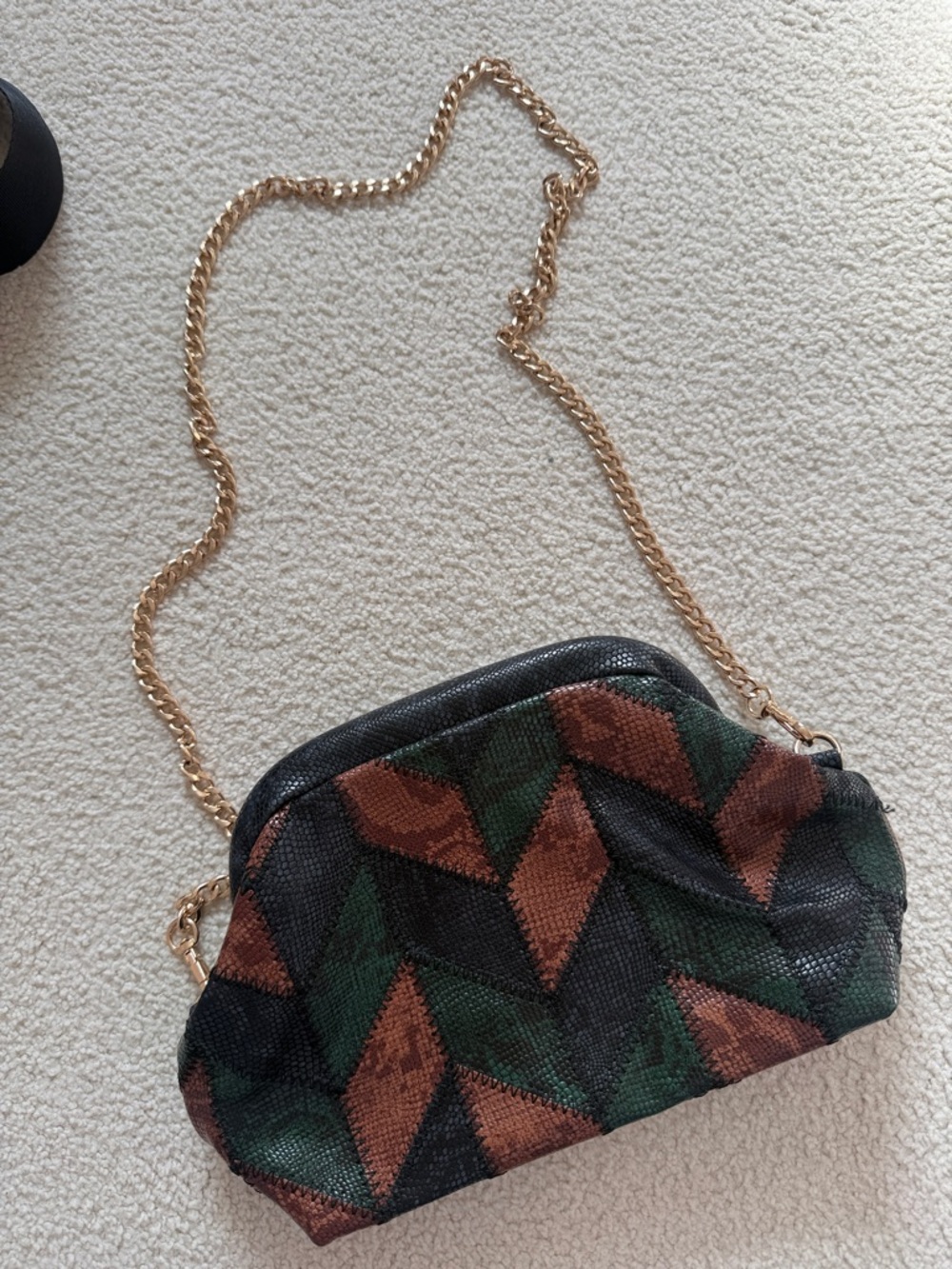 Anthropologie Chevron Geo Crossbody in Black, Brown & Green